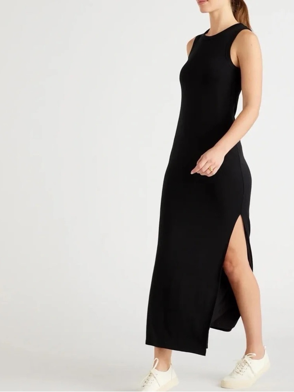 Quince Black Sleeveless Maxi Dress with Side Slit